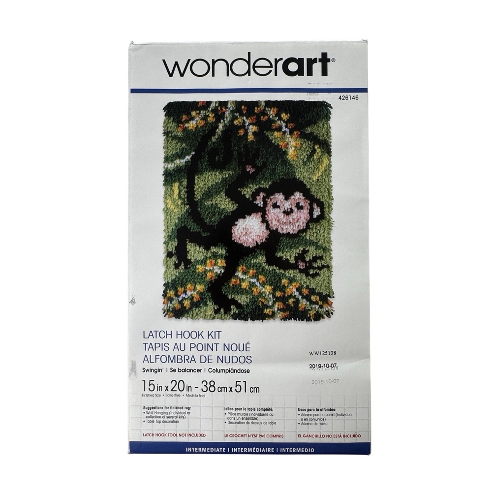 Spinrite Caron Wonderart Latch Hook Kit 15"X20"-Swingin' 426146 Monkey‎